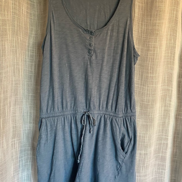 Casual Sleeveless Blue Romper with Drawstring - Picture 1 of 1